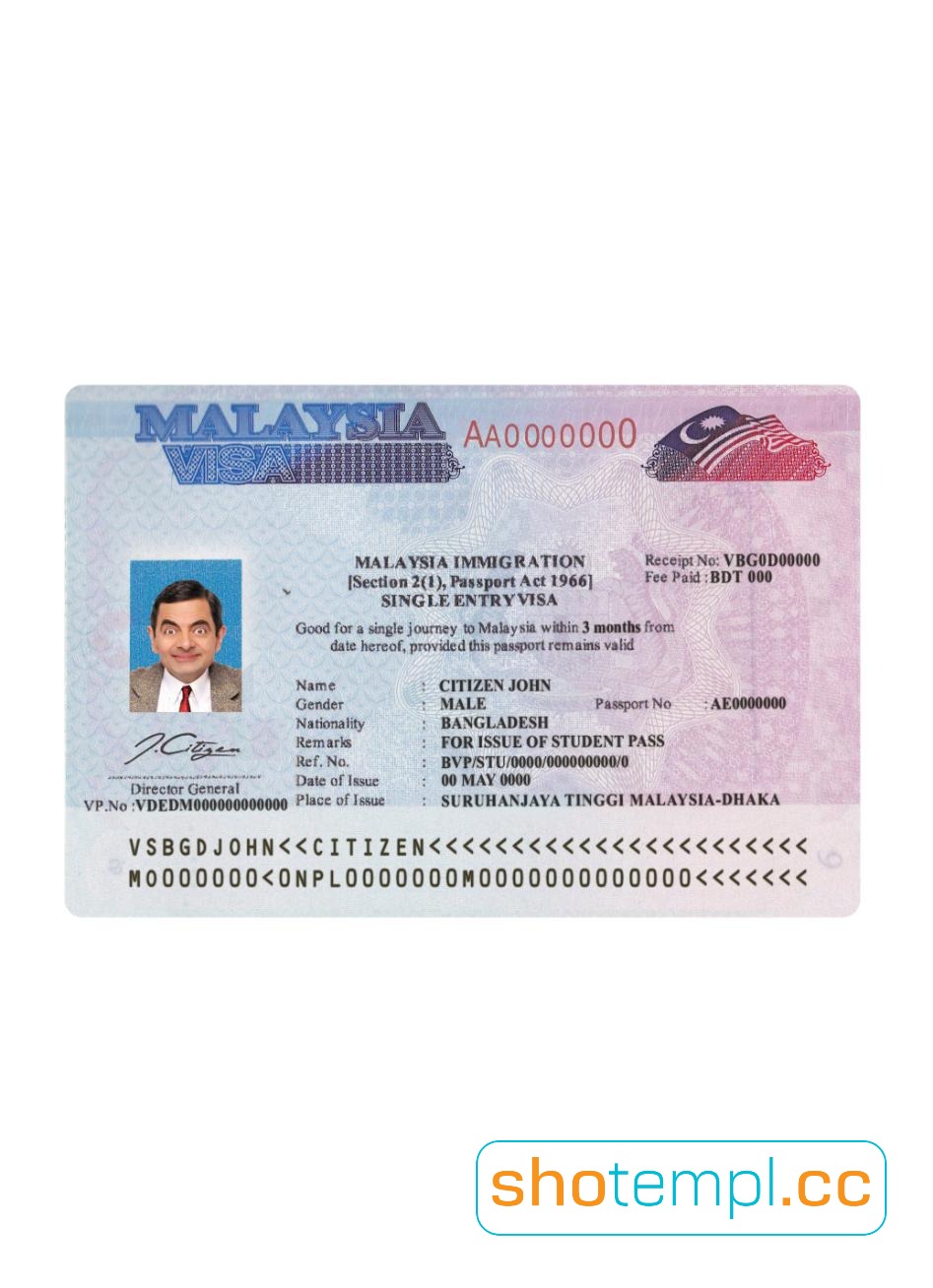 Malaysia Visa PSD Template